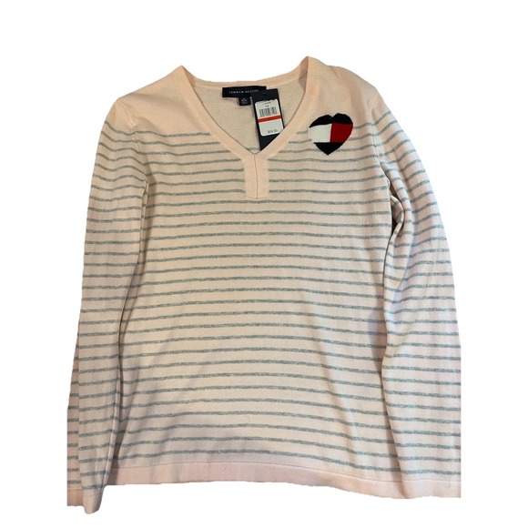 Tommy Hilfiger Sweaters - Tommy Hilfiger Women's V-Neck Stripe Sweater Pink/grey US XS New